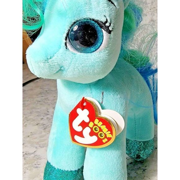 Ty Beanie Boos TOPAZ The Little Pony Teal Glitter Green Blue Iridescent Hair NWT - Picture 7 of 8